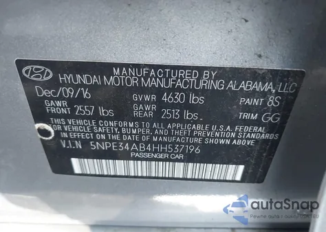 2017 Hyundai Sonata Sport 2.0T from USA, damaged, VIN 5NPE34AB4HH537196
